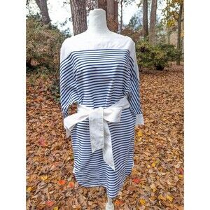 Sara Roka Split Sleeve Blue And W Dress Classic Size Small $985